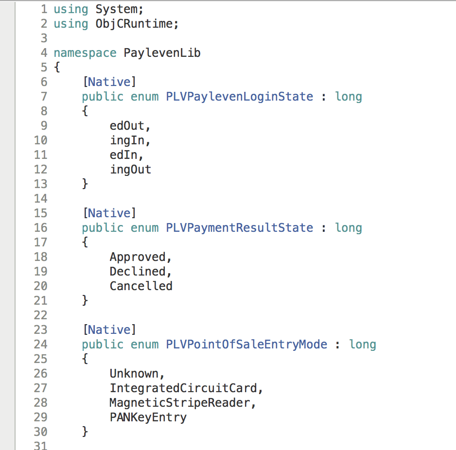Xamarin Payleven - Enum Declaration